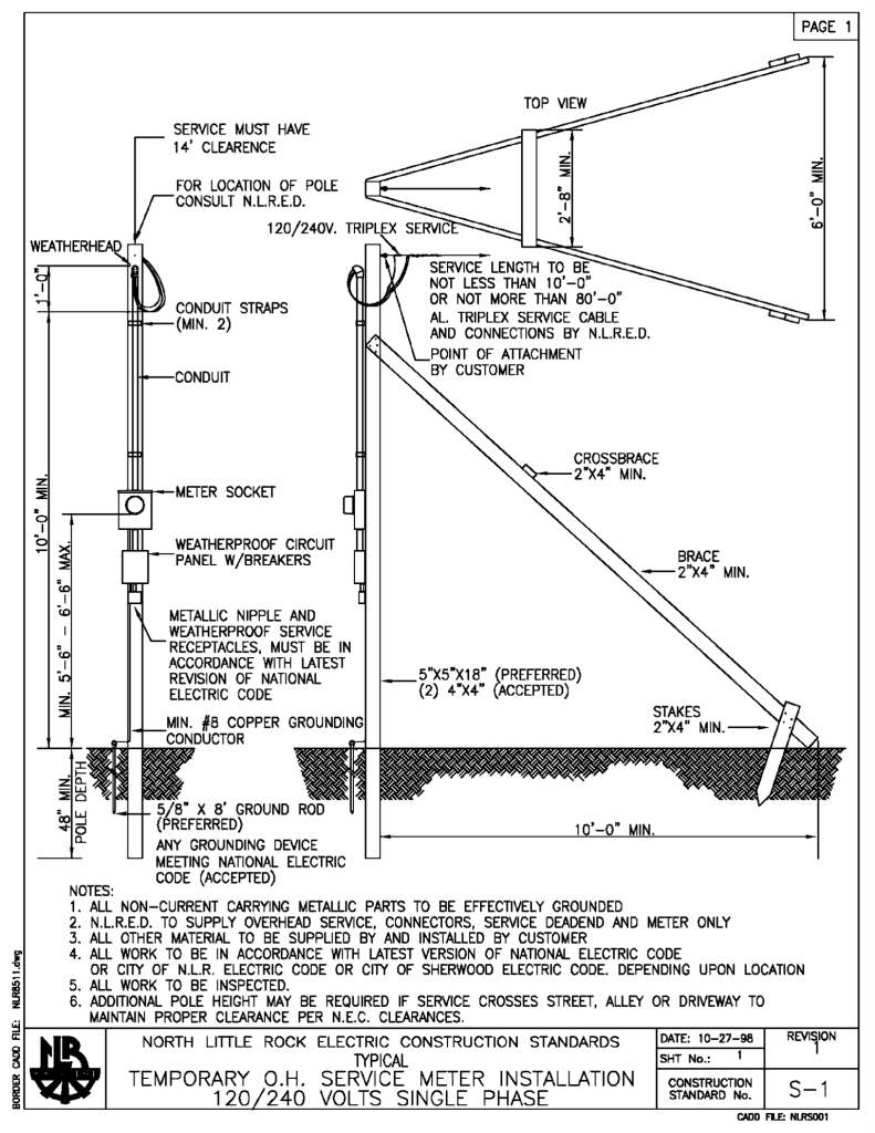 NLR-Electric Engineering S1 showing a Typical Overhead Service Meter Installation for 120/240 Volts Single Phase.