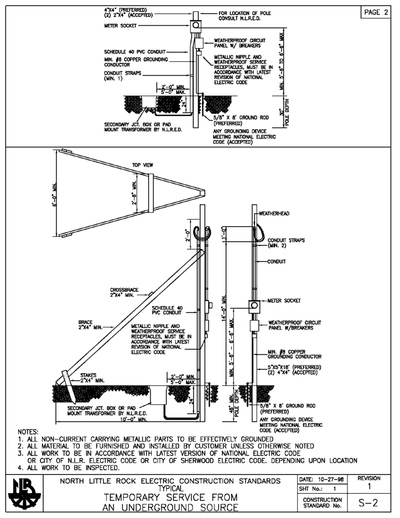 NLR Electric Engineering S3 Spec for typical temporary service from underground source.