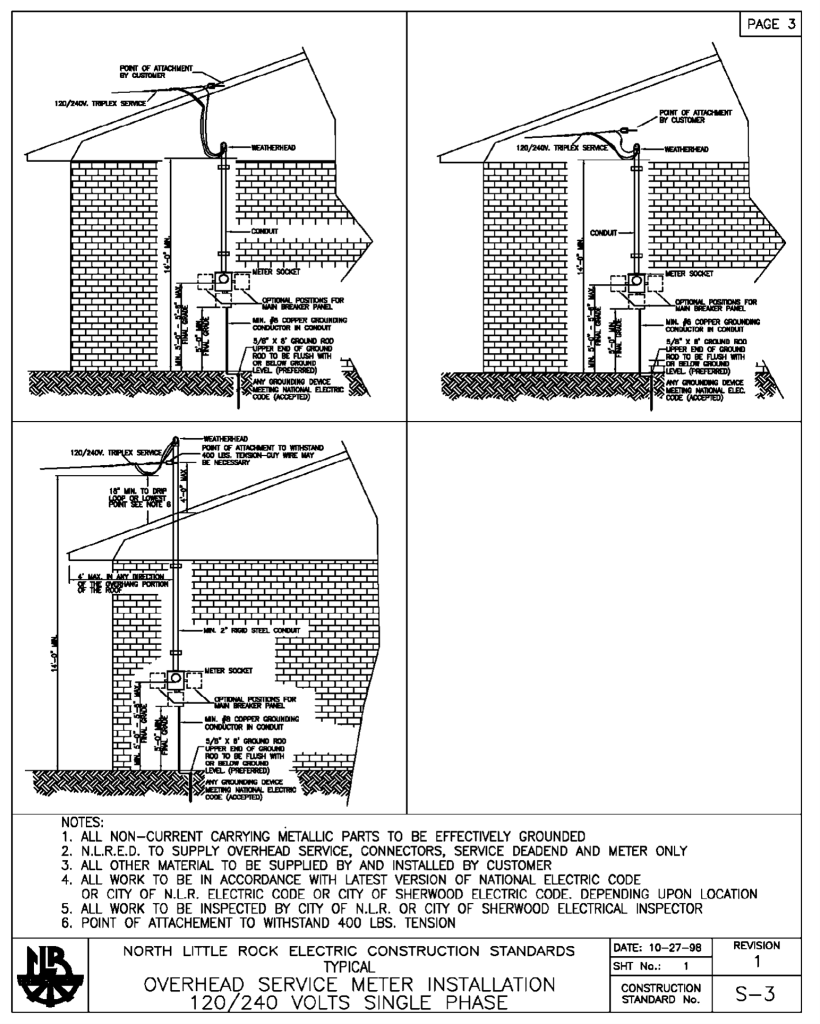 NLR Electric Engineering S3 Spec for Overhead Service Meter Installation 120240 Volts Single Phase.