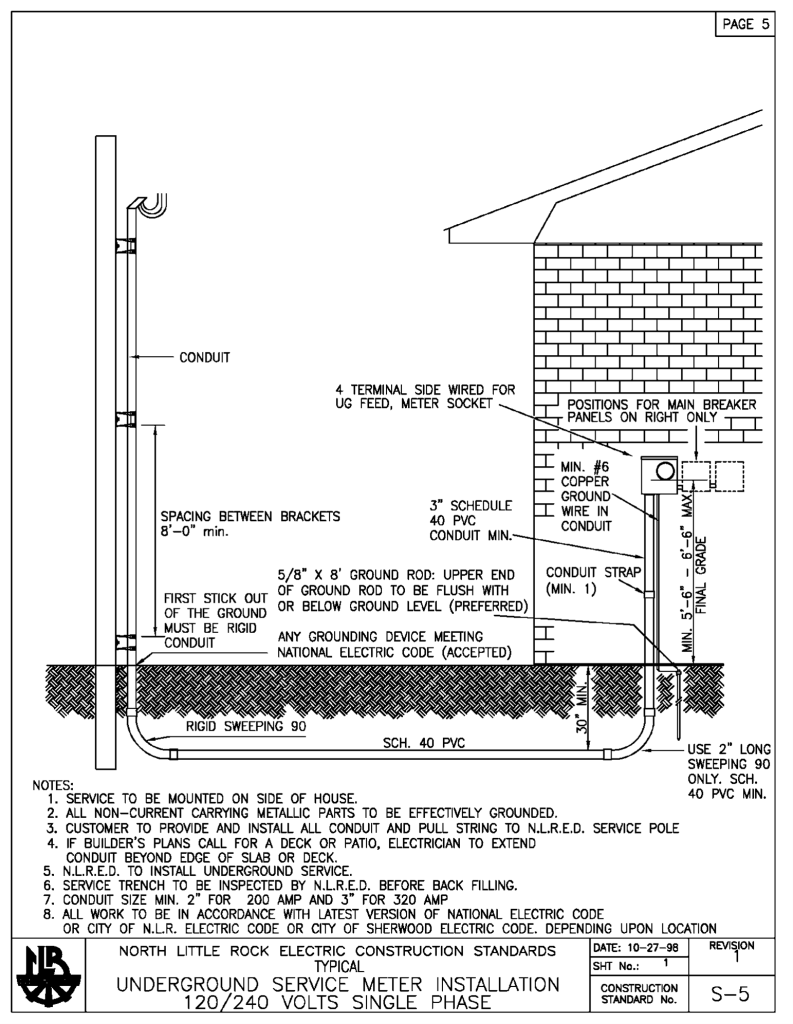 NLR Electric Engineering S5 Spec for Underground Service Meter installation 120/240 volts single phase.