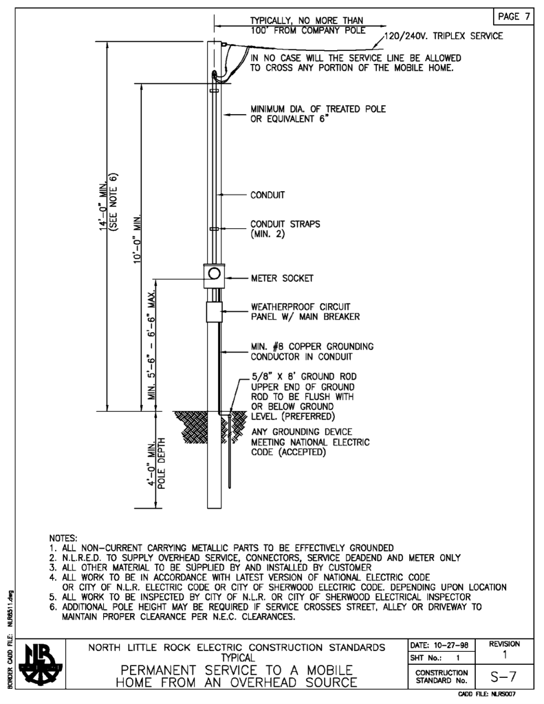 NLR Electric Engineering S3 Spec for Typical Permanent Service to a Mobile Home From an Overhead Source.